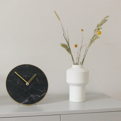 NeXtime marble table clock with glass and metal design, 20 cm, modern decor piece featuring a sleek, stylish appearance.