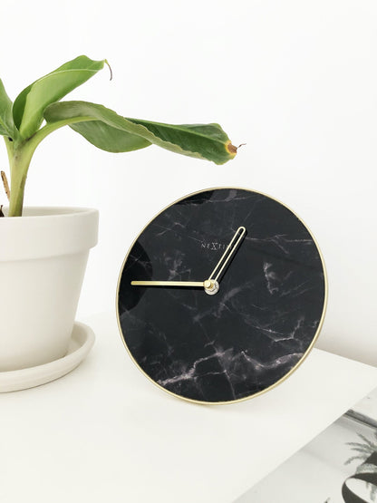 NeXtime marble table clock with glass and metal, 20 cm diameter, modern design suitable for wall or tabletop display.