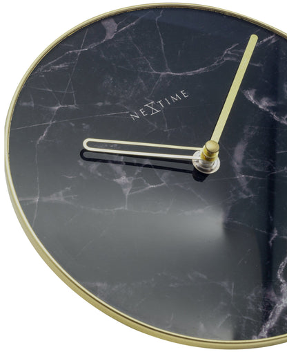 NeXtime Clocks marble table clock with glass and metal, 20 cm diameter, stylish modern design.