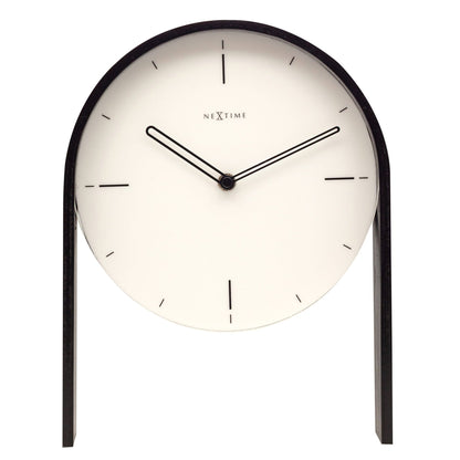 Wooden Noa Table clock by NeXtime Clocks, front view showing sleek design and compact size of 27x21x6.5 cm.