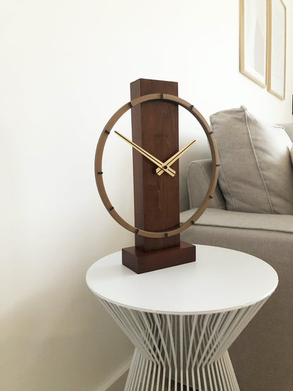 NeXtime Carl Small wooden and steel table or wall clock, 34x27 cm, with modern design and sleek finish.