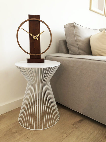 NeXtime Carl Small wood and steel table or wall clock, 34x27 cm with modern design and sleek finish.