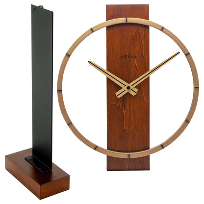 NeXtime Carl Small wooden and steel table or wall clock, 34x27 cm, with modern design and sleek finish.
