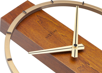 NeXtime Carl Small wooden and steel table or wall clock, 34x27 cm with modern design and clear clock face.
