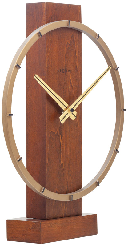 NeXtime Carl Small wood and steel table or wall clock, 34x27 cm, showing the clock face with minimalist design and black hands.