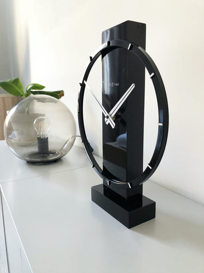 NeXtime Carl Small wooden and steel table or wall clock, 34x27 cm with modern design and minimalist style.