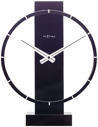 NeXtime Clocks Carl Small wooden and steel table or wall clock, 34x27 cm, featuring a modern design with a black and natural wood finish.