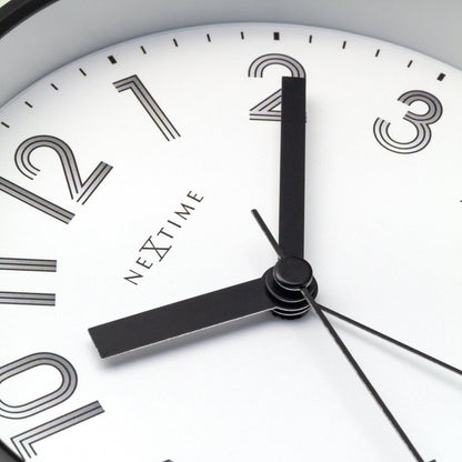 NeXtime Clocks Reflect table alarm clock with light function, silent operation, plastic body, measuring 12.5x13x5.5cm.