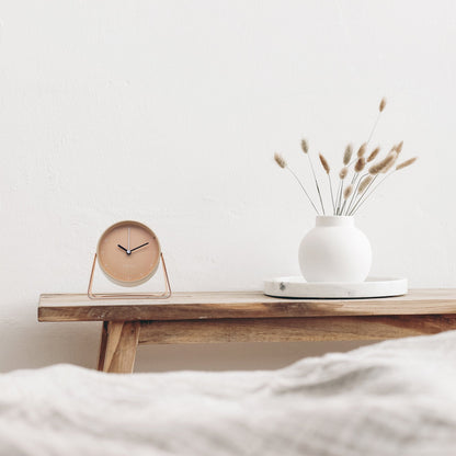 NeXtime Berlin table alarm clock, silent metal design, 14x13x7cm, with clear clock face and modern style.