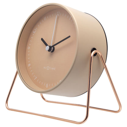 NeXtime Clocks Berlin Table alarm clock with silent movement, metal construction, 14x13x7cm, shown from the right side.