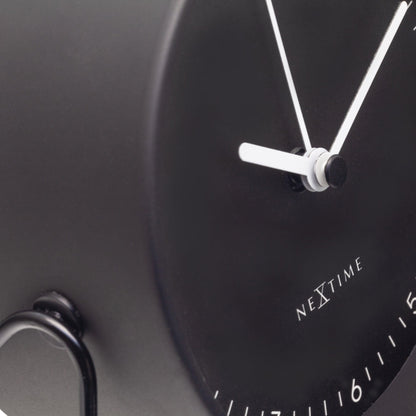 NeXtime Berlin metal table alarm clock, silent movement, 14x13x7cm, modern design with clear clock face and metal finish.