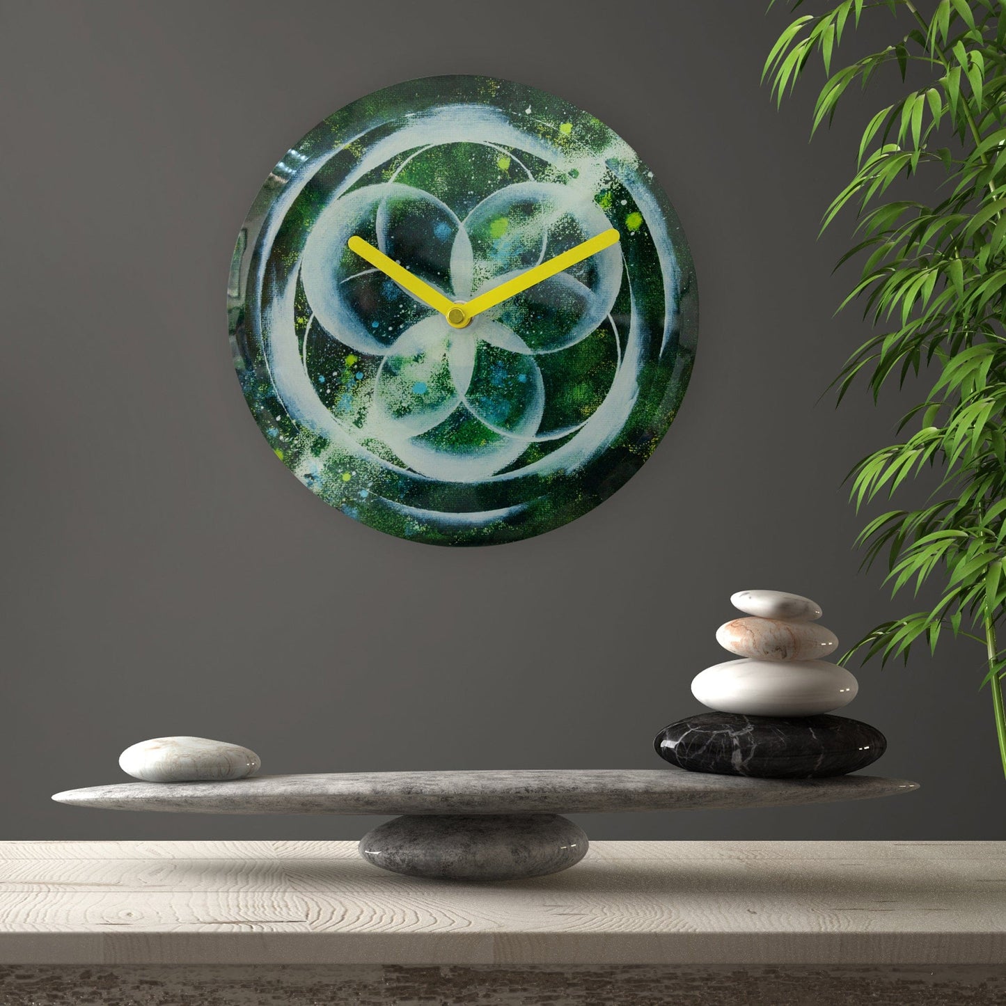 Table/Wall clock 20cm - Silent - Green -  Tempered Glass - "Cosmo Table"