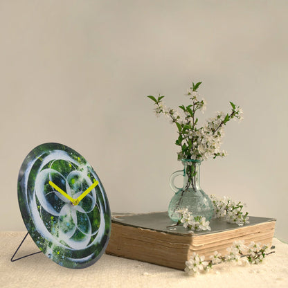 NeXtime Clocks stille tafel- of wandklok van 20cm, groene glazen afwerking, modern design, Cosmo Table collectie