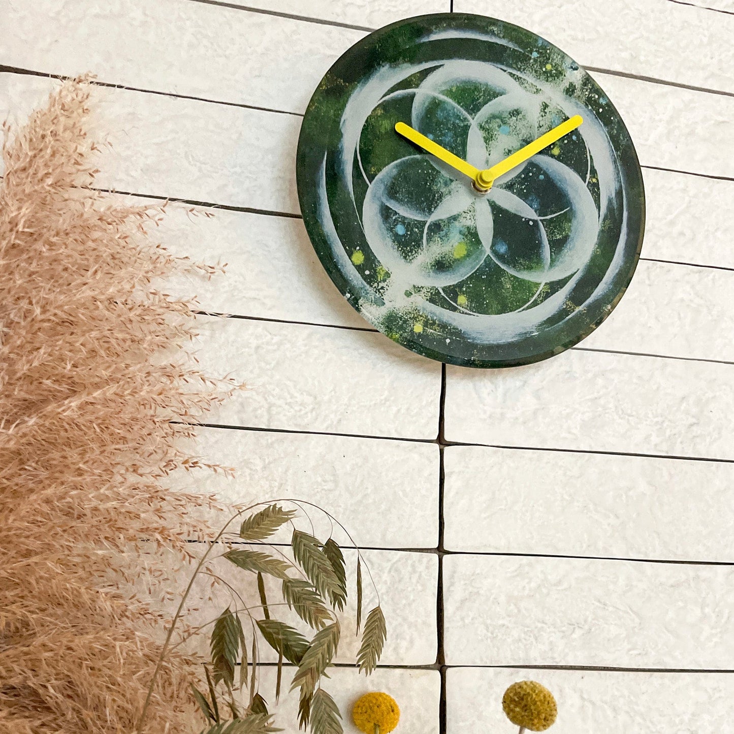 Table/Wall clock 20cm - Silent - Green -  Tempered Glass - "Cosmo Table"
