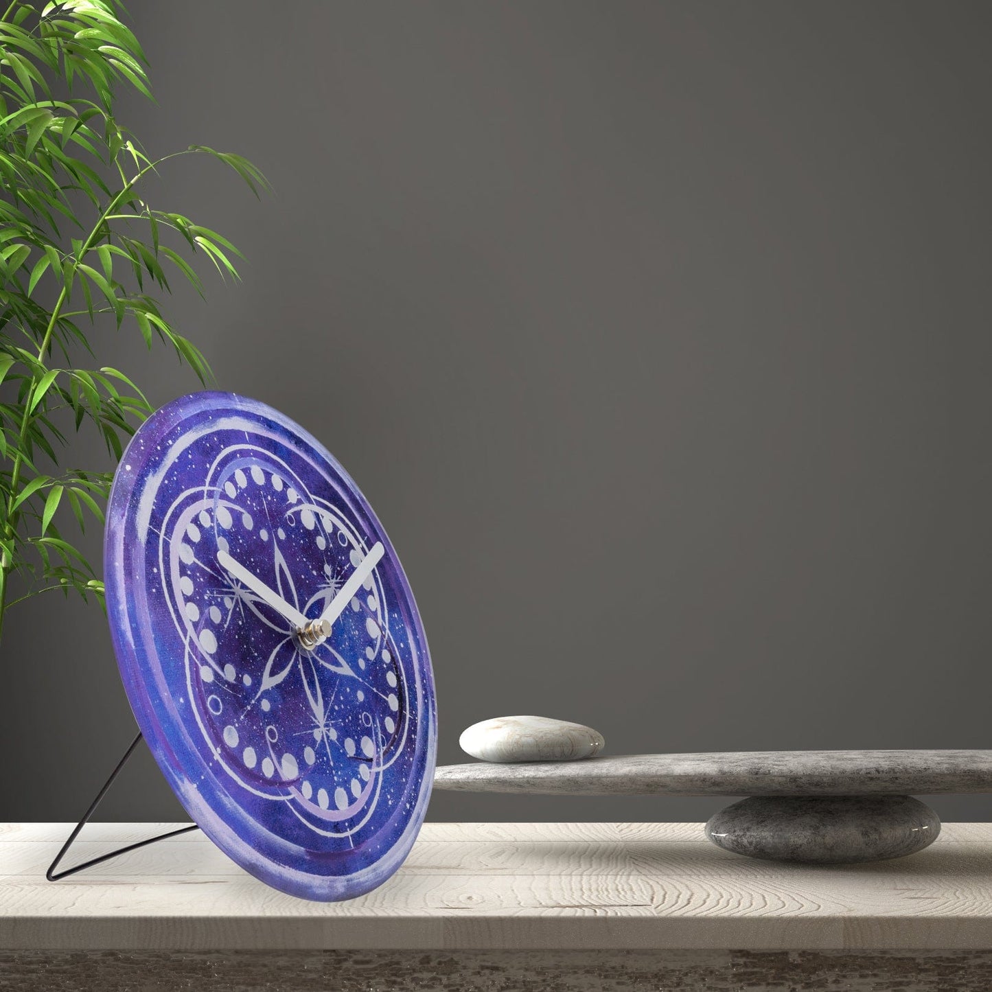 Table/Wall clock 20cm - Silent - Indigo -  Tempered Glass - "Cosmo Table"