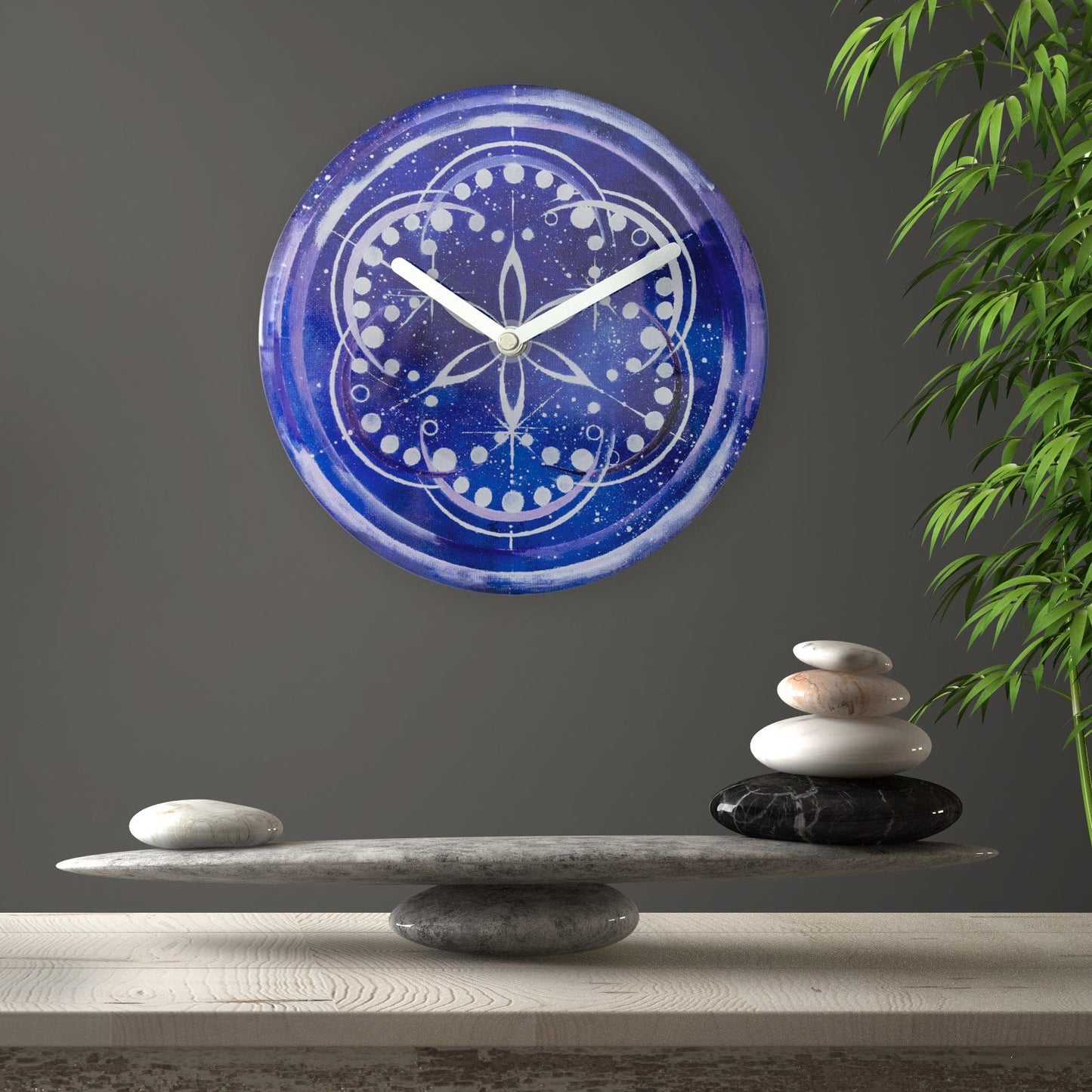 Table/Wall clock 20cm - Silent - Indigo -  Tempered Glass - "Cosmo Table"
