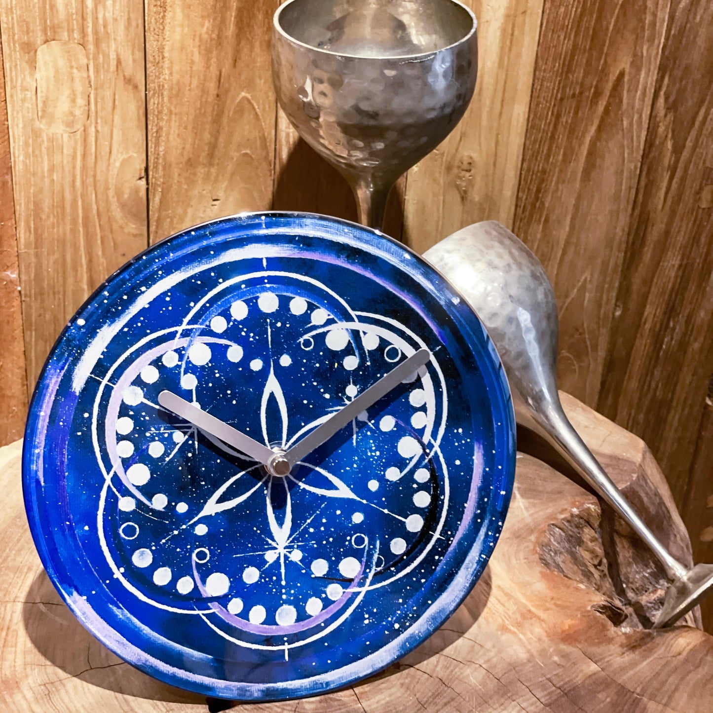 Table/Wall clock 20cm - Silent - Indigo -  Tempered Glass - "Cosmo Table"