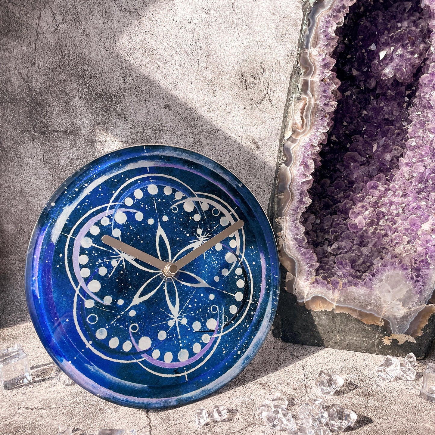 Table/Wall clock 20cm - Silent - Indigo -  Tempered Glass - "Cosmo Table"