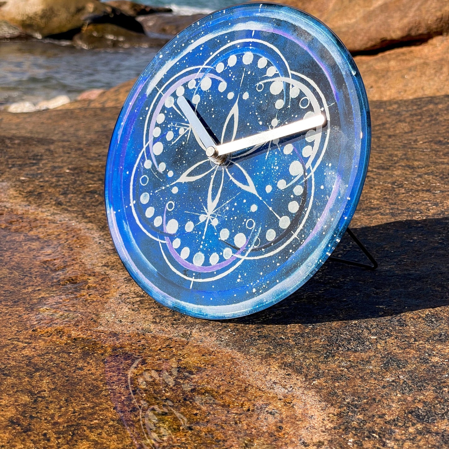 Table/Wall clock 20cm - Silent - Indigo -  Tempered Glass - "Cosmo Table"
