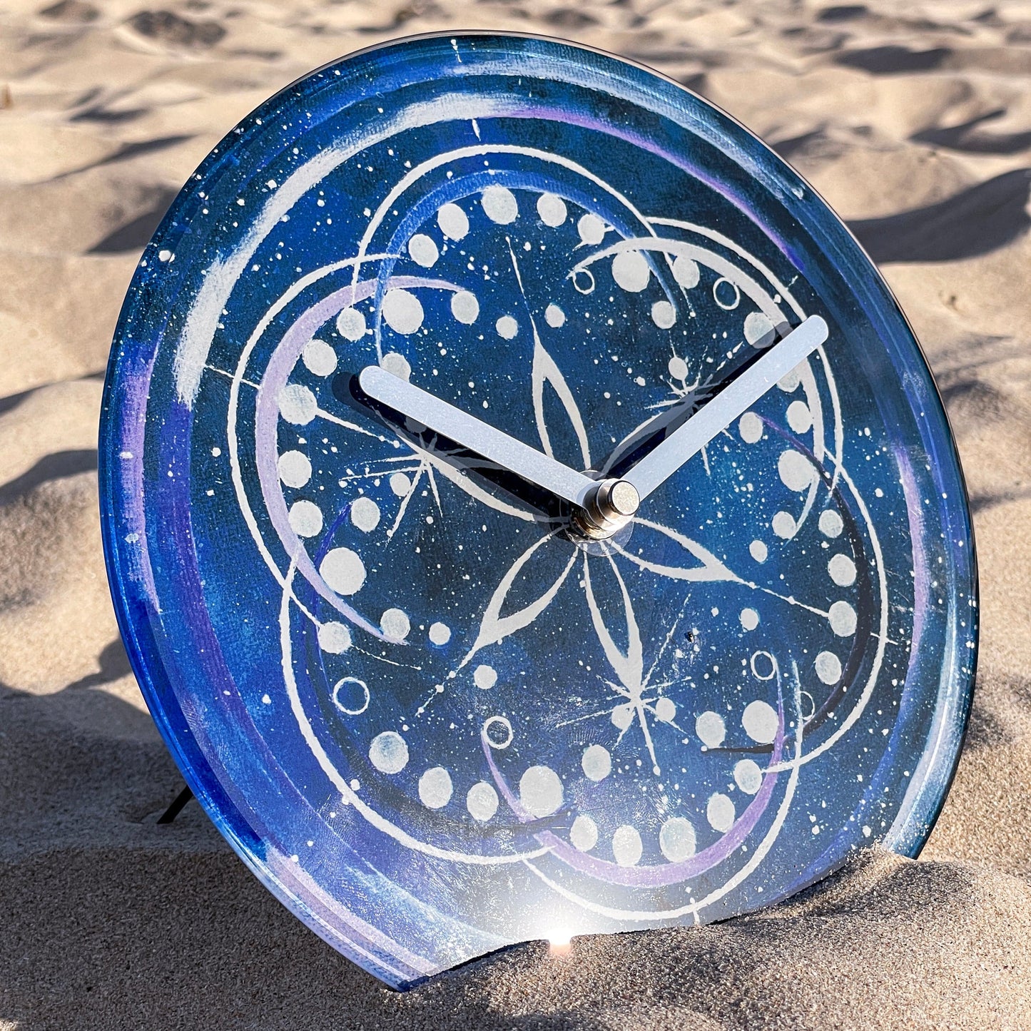 Table/Wall clock 20cm - Silent - Indigo -  Tempered Glass - "Cosmo Table"