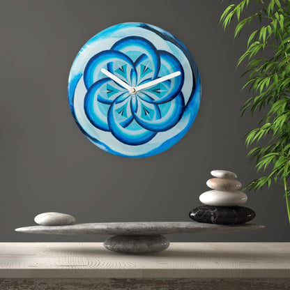 Blue NeXtime Cosmo Table/Wall Clock, 20cm, silent with tempered glass, designed for stylish home or office decor.