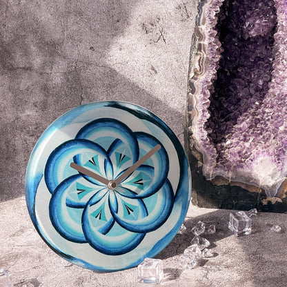 Blue NeXtime Cosmo Table clock, 20cm, silent wall or tabletop clock with tempered glass, modern design.