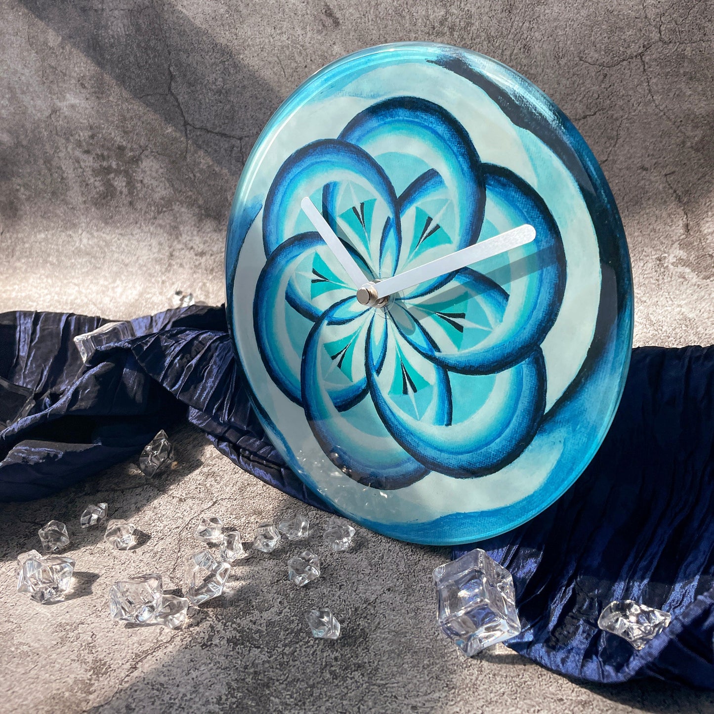 Table/Wall clock 20cm - Silent - Blue -  Tempered Glass - "Cosmo Table"