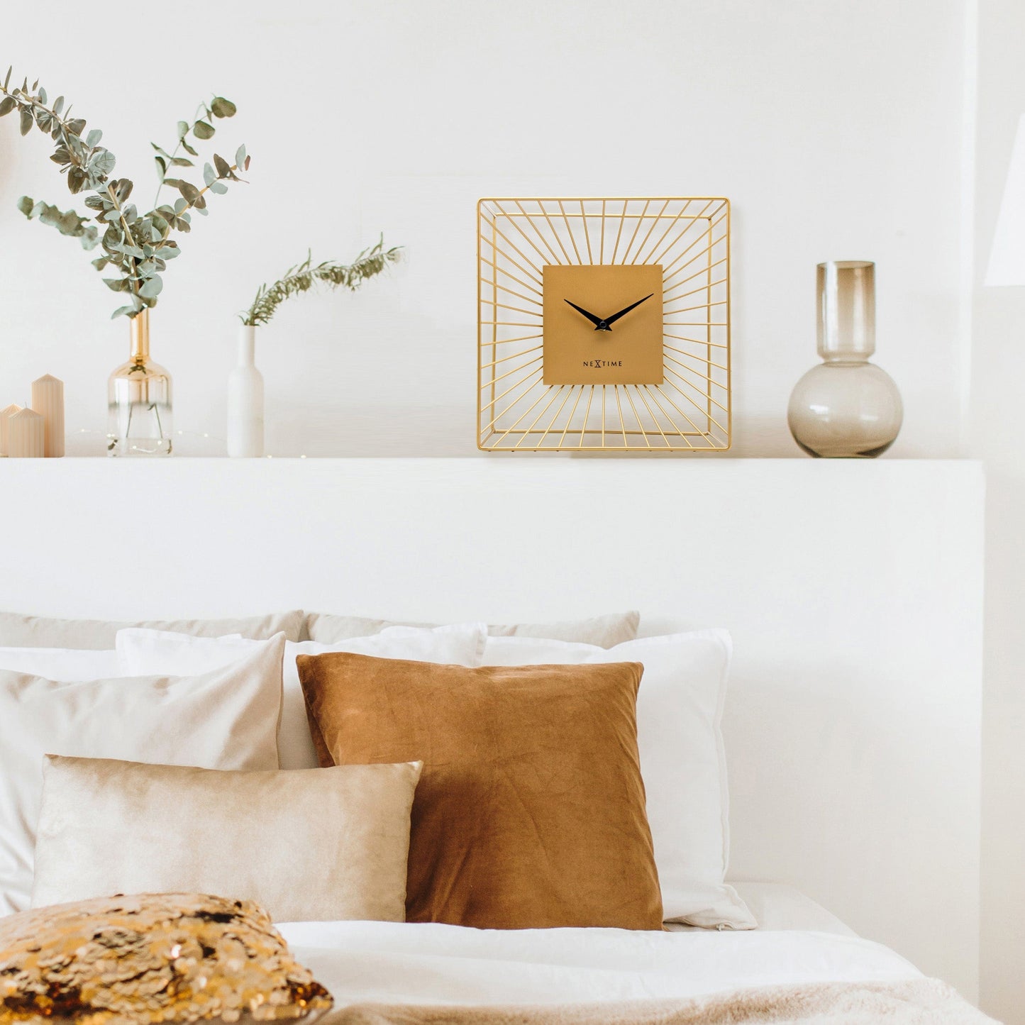 Table/Wall Clock 25x25x12cm-Silent-Gold-Metal-NeXtime 'Vasco Table'