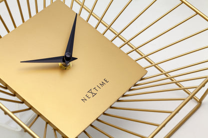 NeXtime Vasco gold metal table or wall clock, 25x25x12cm, with a sleek silent design and modern style.