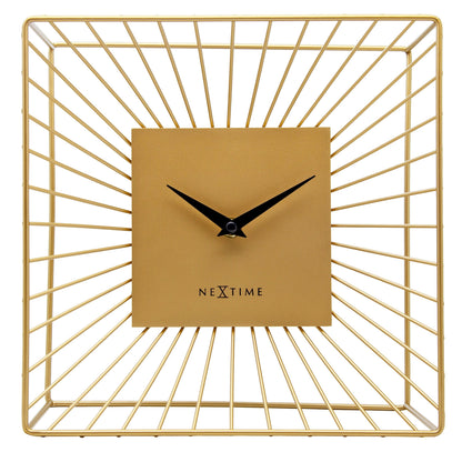 NeXtime Vasco gold metal table or wall clock, 25x25x12cm, silent operation with modern design and sleek gold finish.