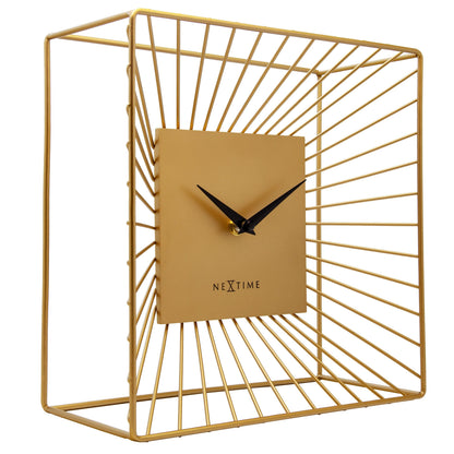 NeXtime Vasco gold metal table or wall clock, 25x25x12cm, with a sleek silent design and modern style.
