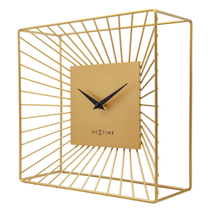 NeXtime Vasco gold metal table or wall clock, 25x25x12cm, with a sleek, modern design and silent operation.