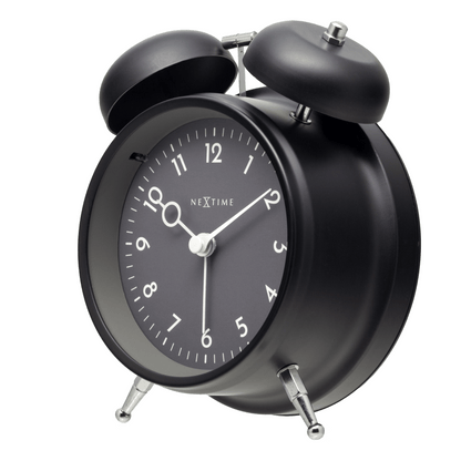 NeXtime Golden Hour alarm clock with metal case, 12x14x6cm, showing the right side with a sleek gold finish.