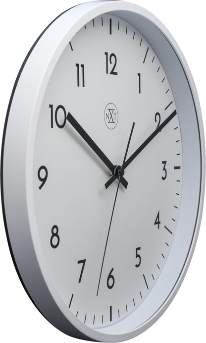 NeXtime Clocks Easy Big wall clock, 30cm plastic design with black hour and minute hands, white face, and black numbers.
