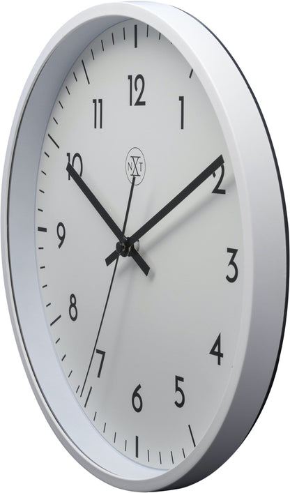 NeXtime Easy Big wall clock, 30cm plastic clock with black hands and clear white face, showing time on a wall.
