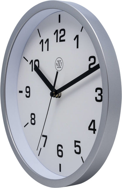 NeXtime Clocks Wall Clock, 20cm plastic clock with minimalist design, showing the right side view of the Easy Small model.