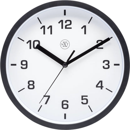 NeXtime Clocks 20cm plastic wall clock with a simple, modern design, featuring a white dial and black hands.