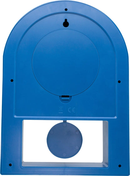 Back view of NeXtime Clocks Swing Table clock, 30x20cm plastic design with black finish, showing the clock face and stand.