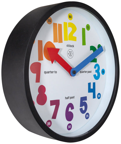 NeXtime Clocks Sophia wall clock, 26 cm plastic design with black hour and minute hands, displayed from the left side.