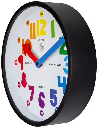 NeXtime Clocks Sophia wall clock, 26 cm plastic with black hands and white face, shown from the right side.