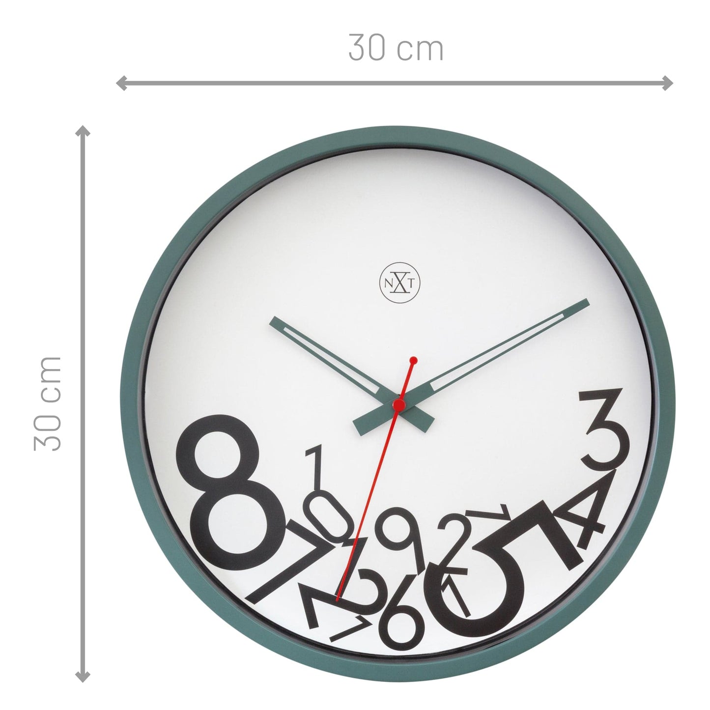 Wall clock 30cm - Silent - Plastic - "Dropped Numbers"