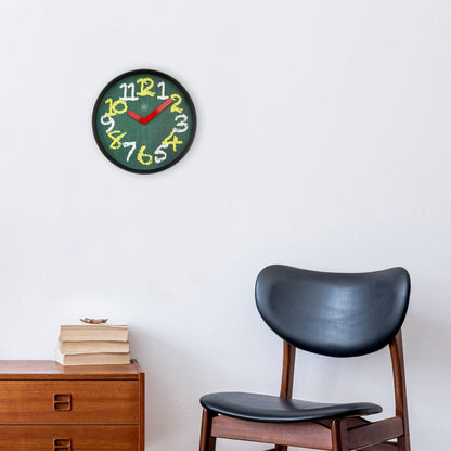 Green plastic NeXtime Clocks wall clock, 30cm silent design with chalkboard surface for writing and decorating.