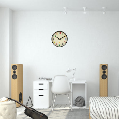 NeXtime wandklok van 35cm met zwarte en multicolor wijzers, stil, gemaakt van ABS, model 'Bit' voor op de muur.