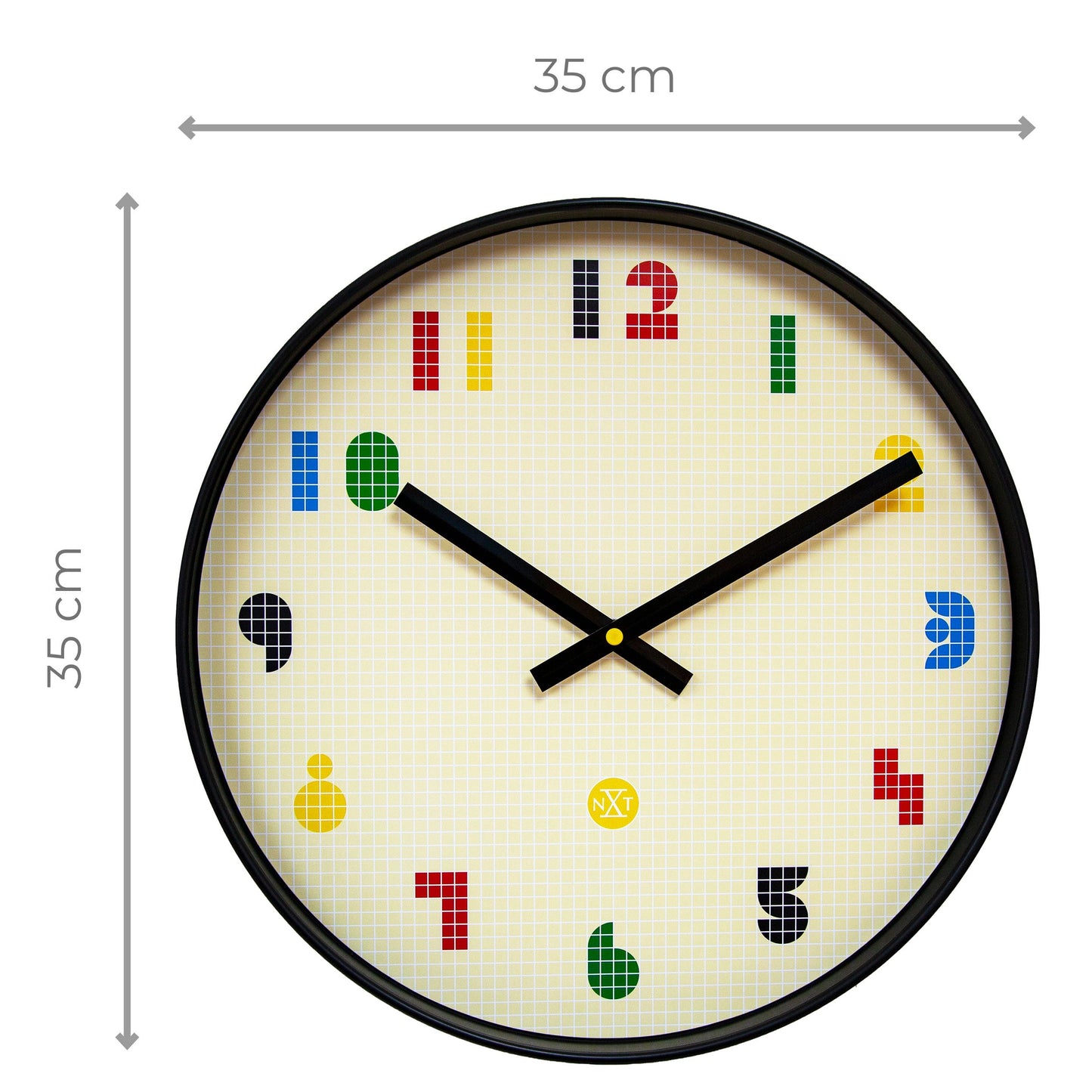 Wall Clock 35cm-Silent-Black/Multicolour-ABS- nXt 'Bit'