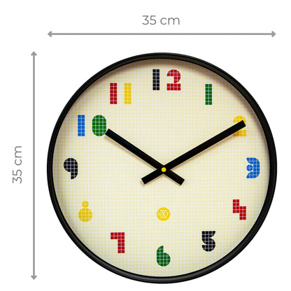 NeXtime wandklok van 35cm, zwart en multicolor, stil, ABS-materialen, model 'Bit' met moderne uitstraling