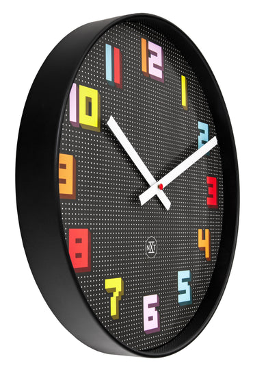 Wall Clock 35cm-Silent-Black/Multicolour-ABS- nXt 'Game'