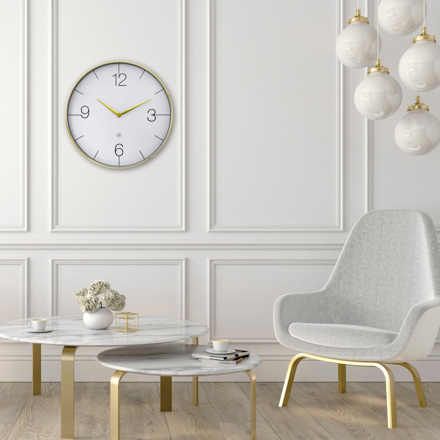 Wall clock 51cm-Silent-Gold/Chrome/Grey-Plastic-nXt 'Finesse Large'