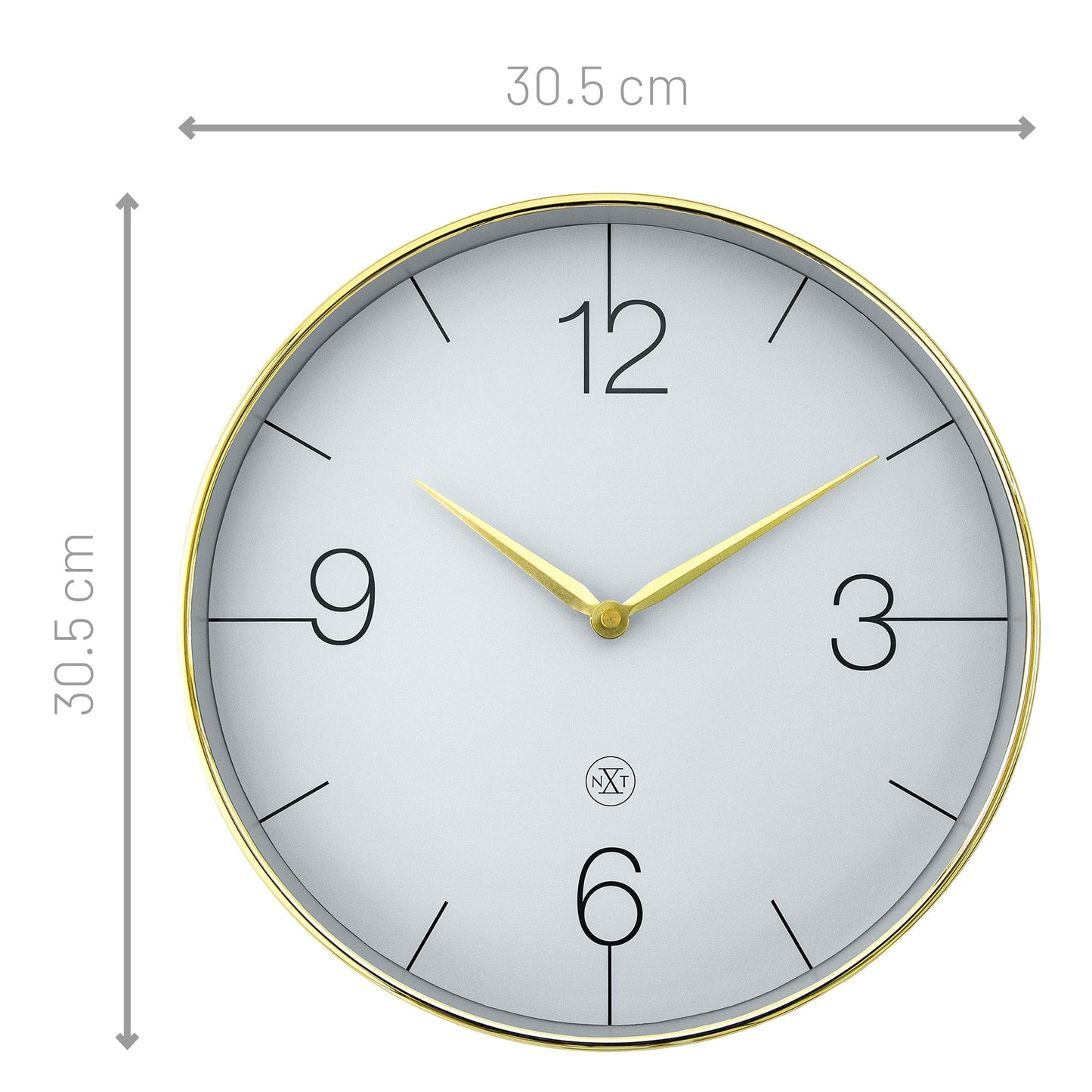 Wall clock 30.5cm-Silent-Gold/Chrome/Grey-Plastic-nXt 'Finesse'