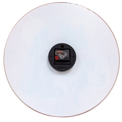 NeXtime Clocks 43cm silent multicolour glass wall clock with 'Jazz' design, showing vibrant colors and modern style.