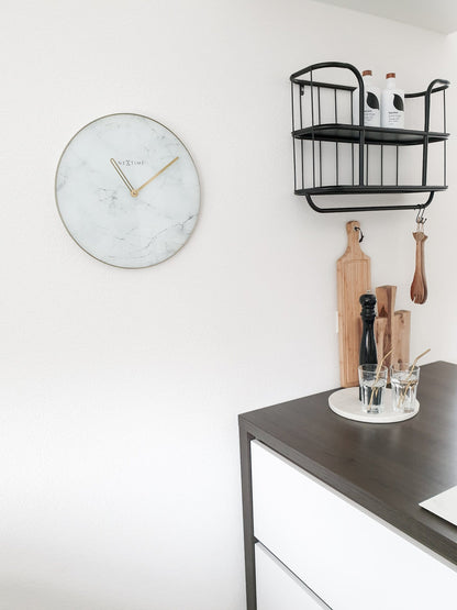 NeXtime Clocks 40cm marble glass and metal wall clock with modern design, featuring a sleek, stylish appearance.